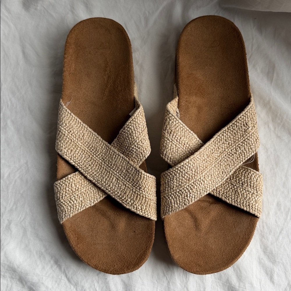 Elegant Beige Cross-Strap Sandals - Picture 2 of 6